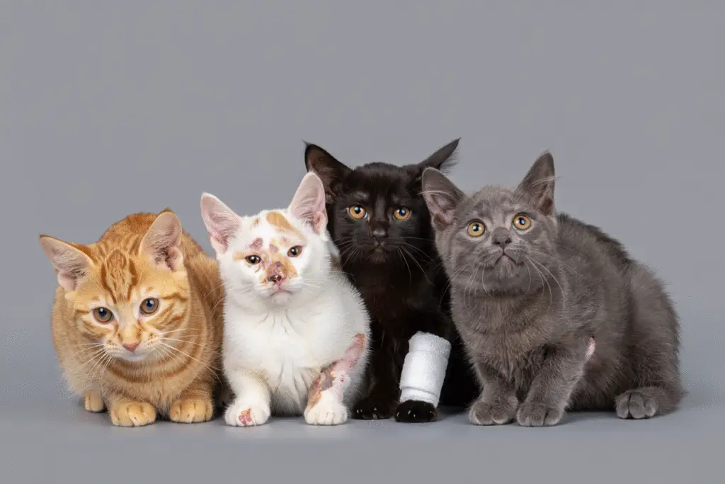 Photo HD de quatre chatons soignés chez le vétérinaire | Image animalière